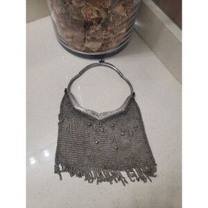 ANTIQUE RUSSIAN 940 SILVER MESH HANDBAG WITH SOLID HANDLE---LATE 1800'S
